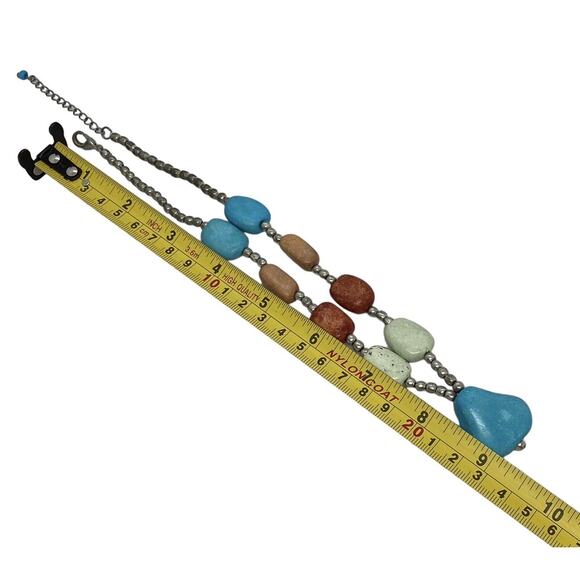 Multi-colored Stone and Silver Bead 16" Necklace Blue Pendant Vintage Estate - Picture 11 of 14